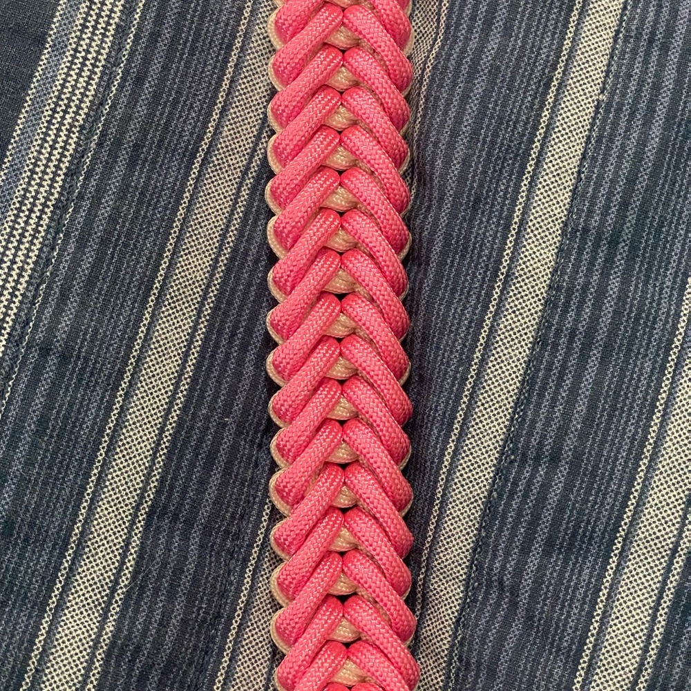 Handcrafted handmade pink white Paracord bracelet silver metal clasp 8.5 inches - Picture 7 of 11
